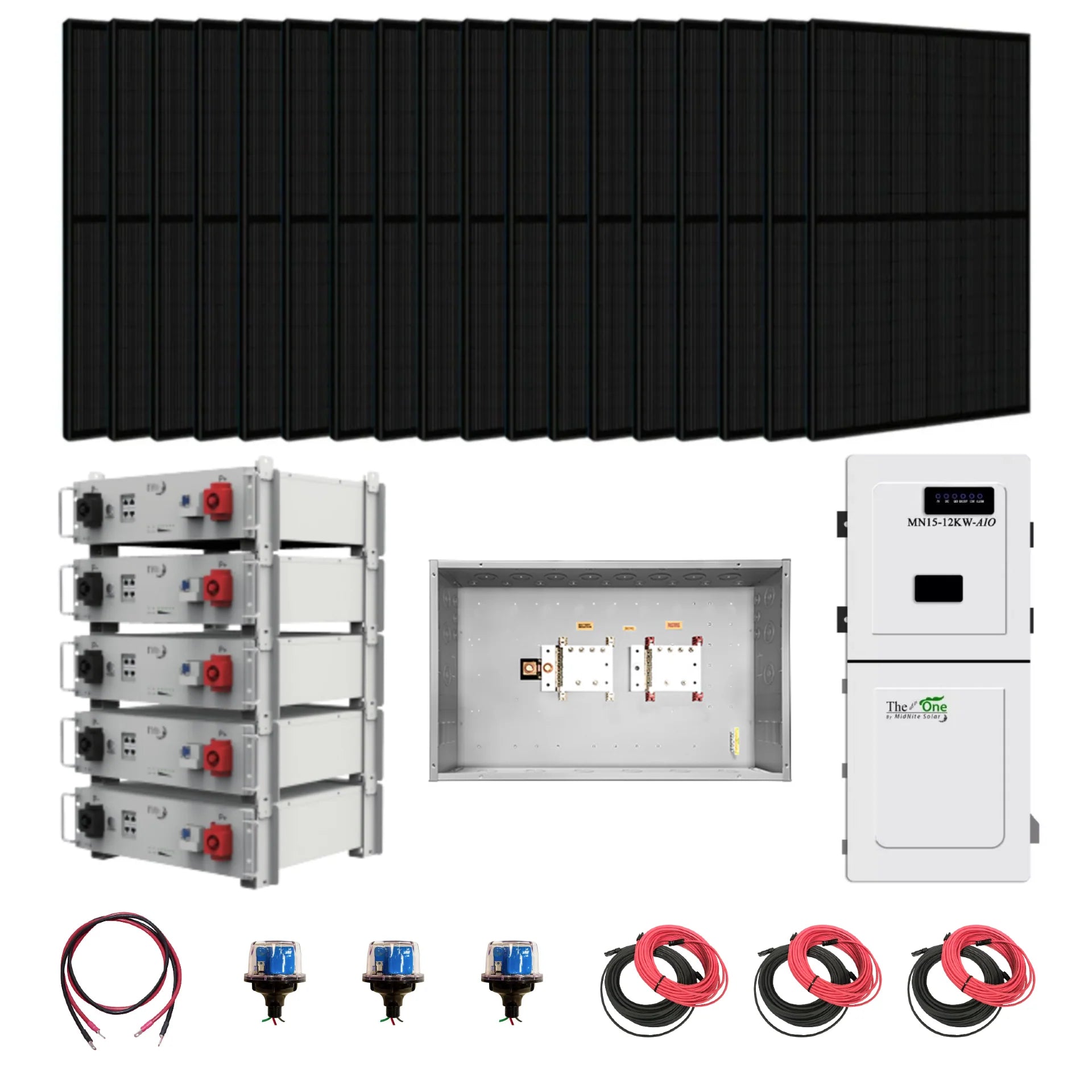 Complete Hybrid Solar Kit - 11.4 kW 120/240V Output + 25.6kWh Midnite Power Lithium Powerwall + More Than 14.4 kW Watts of Solar PV