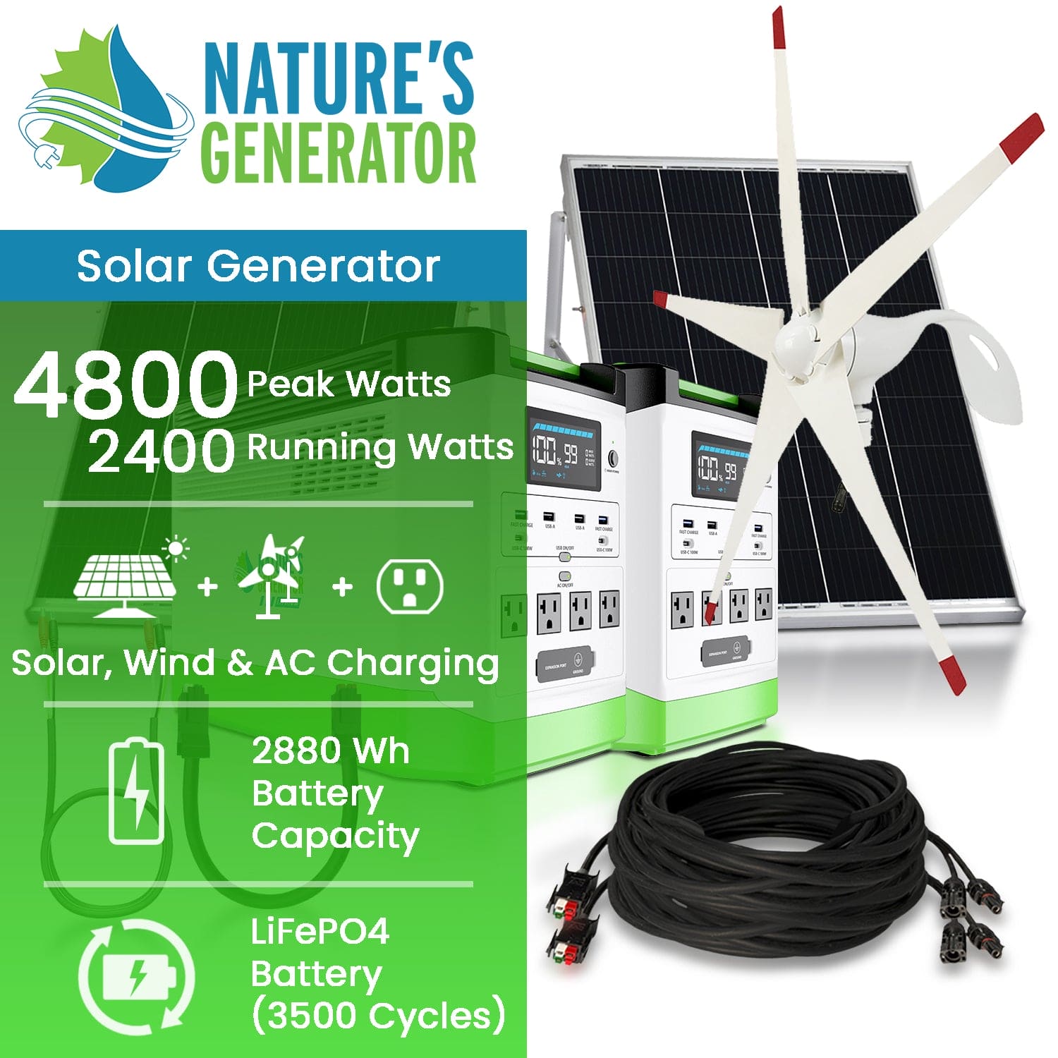 High Capacity Lithium 1800 Solar and Wind Generator