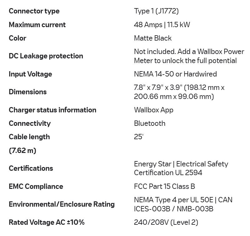 Wallbox Pulsar Pro 48A Connector EV Charger